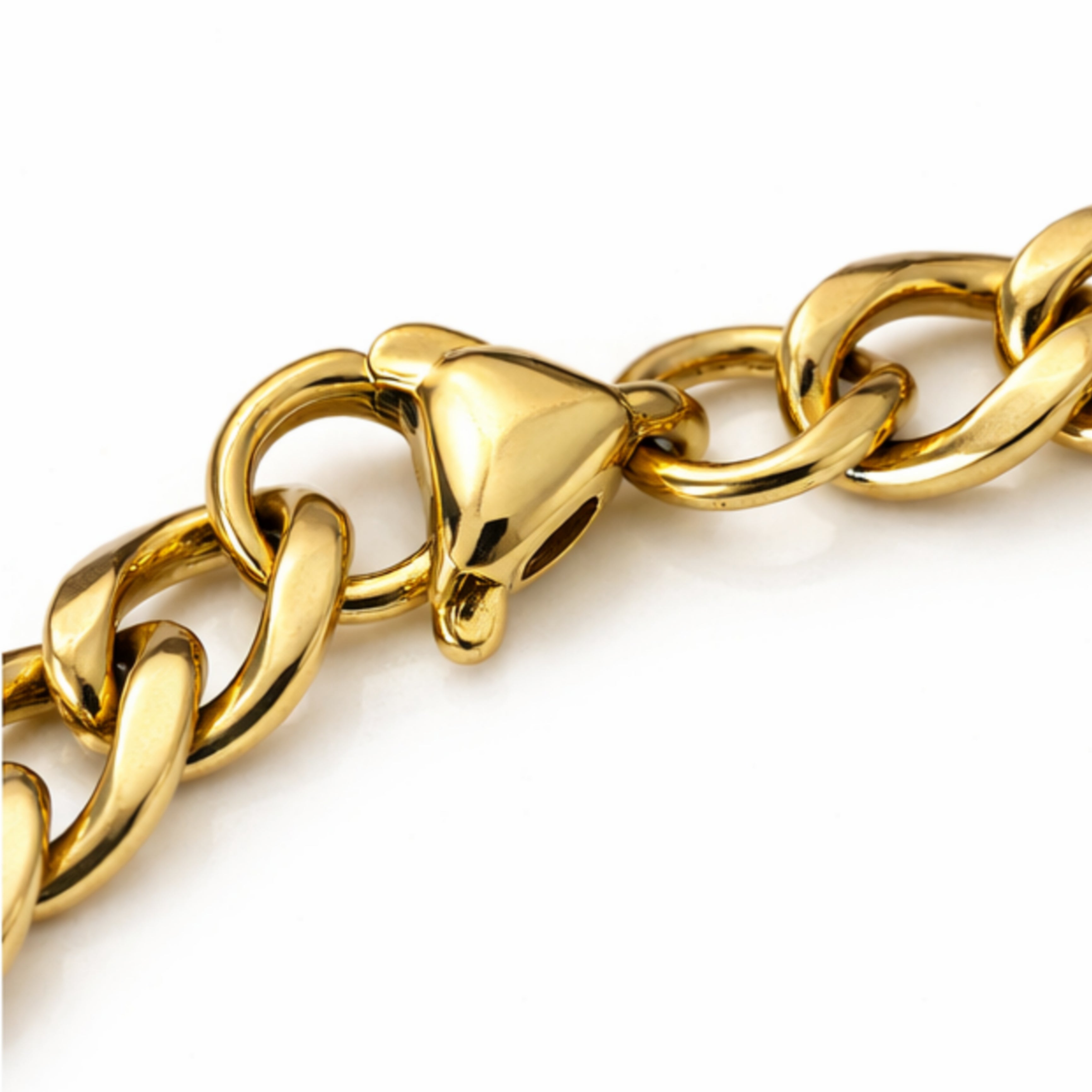 Hook of Gold tone chain bracelet on a white background