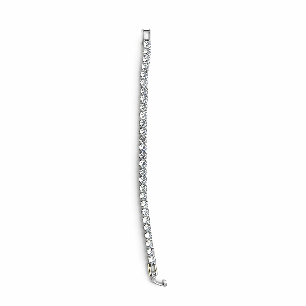 Silver bracelet with clear stones on a white background