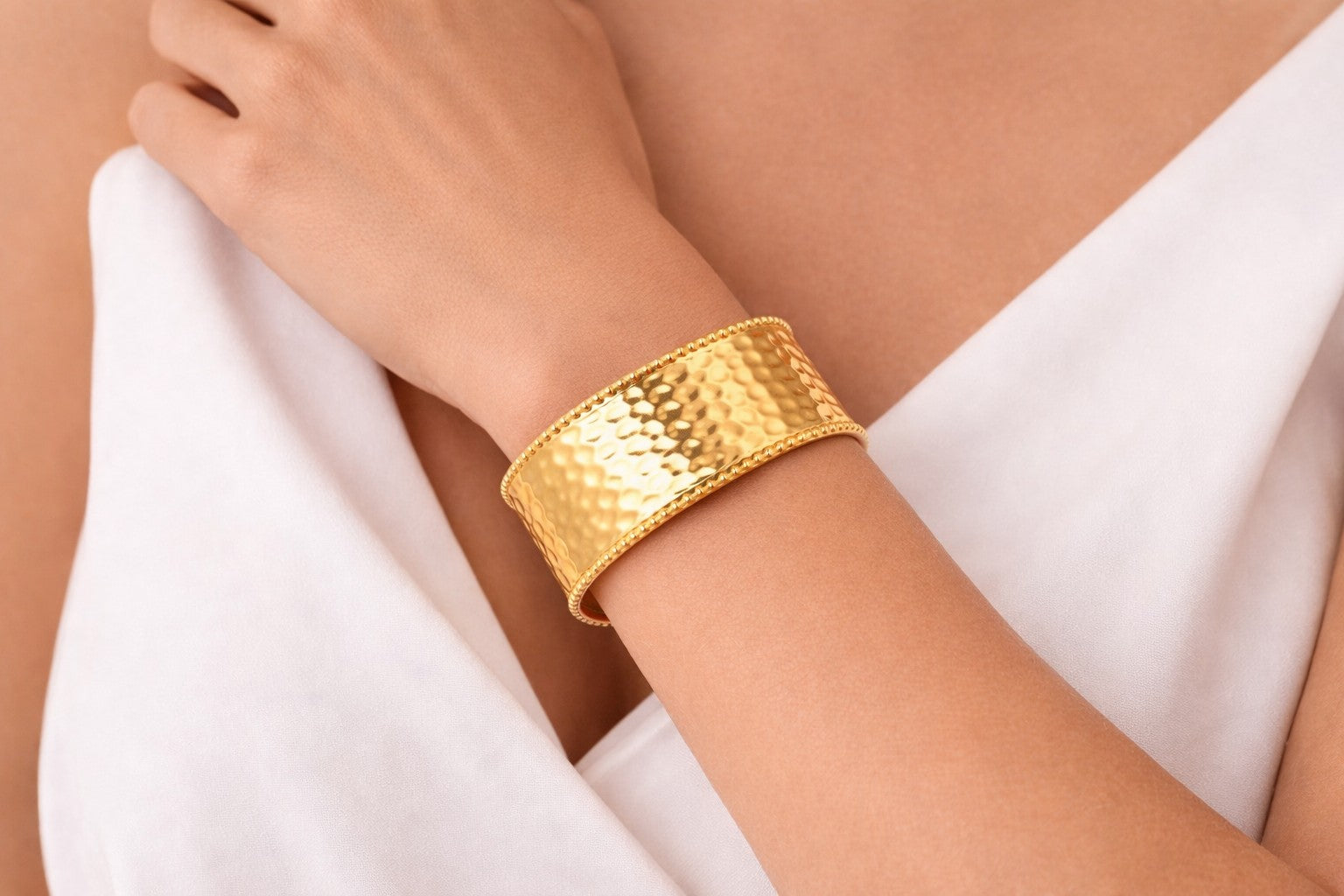 Identity Cuff bangle by Houses of Maher worn on wrist