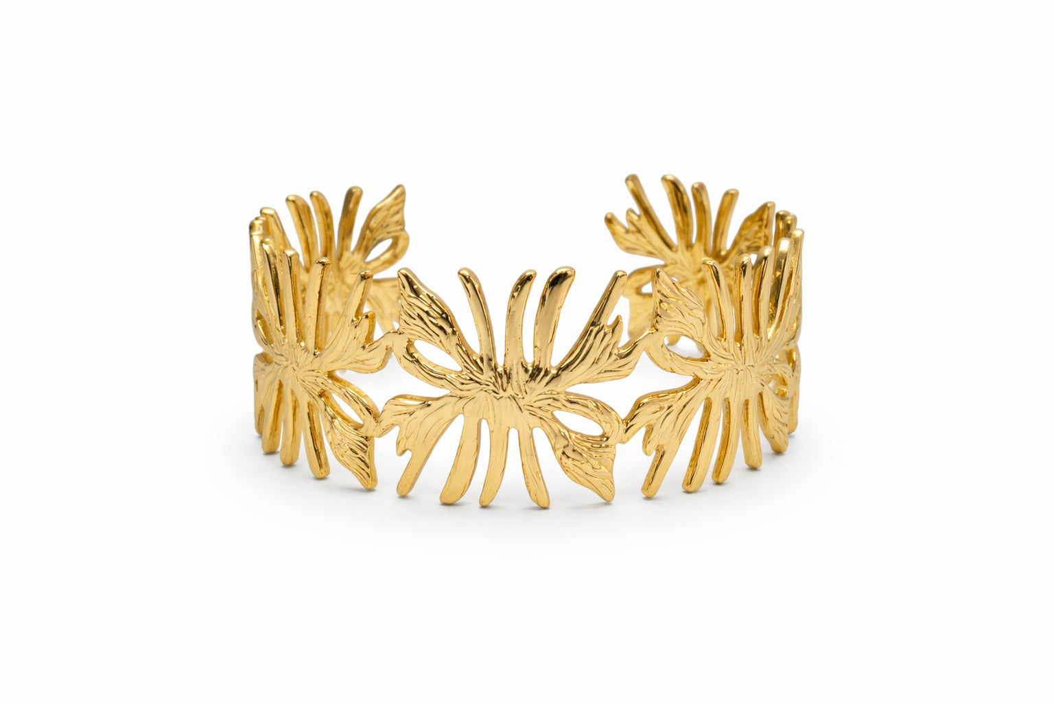 Rising Cuff gold bangle with chrysanthemum detailing