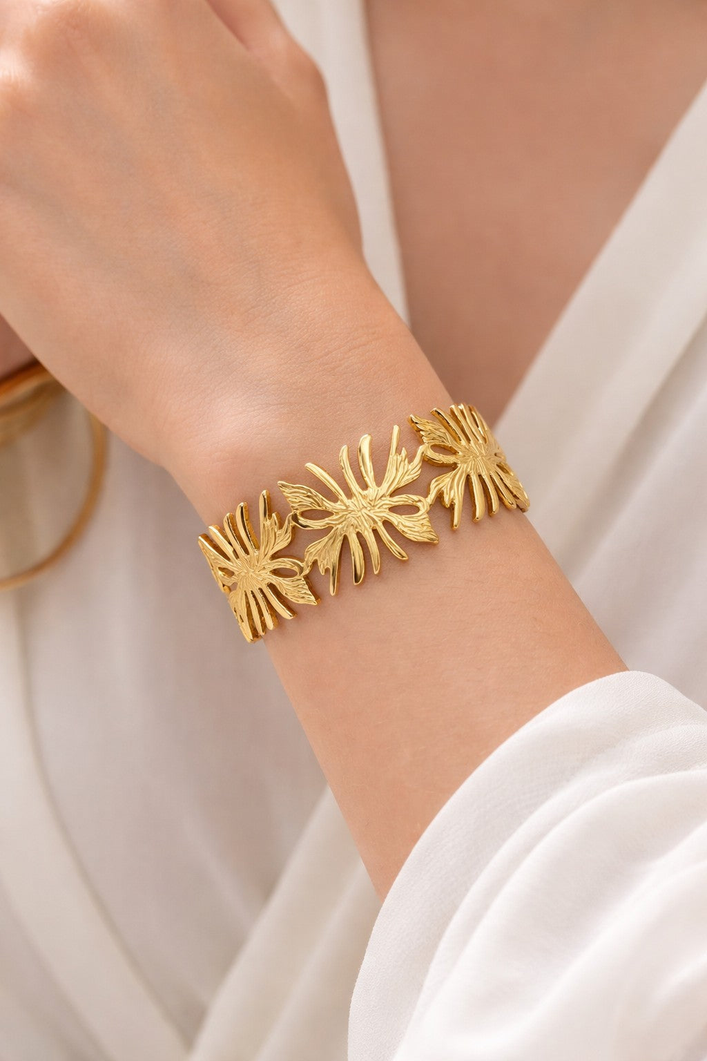 Rising Cuff bangle floral texture model wrist closeup