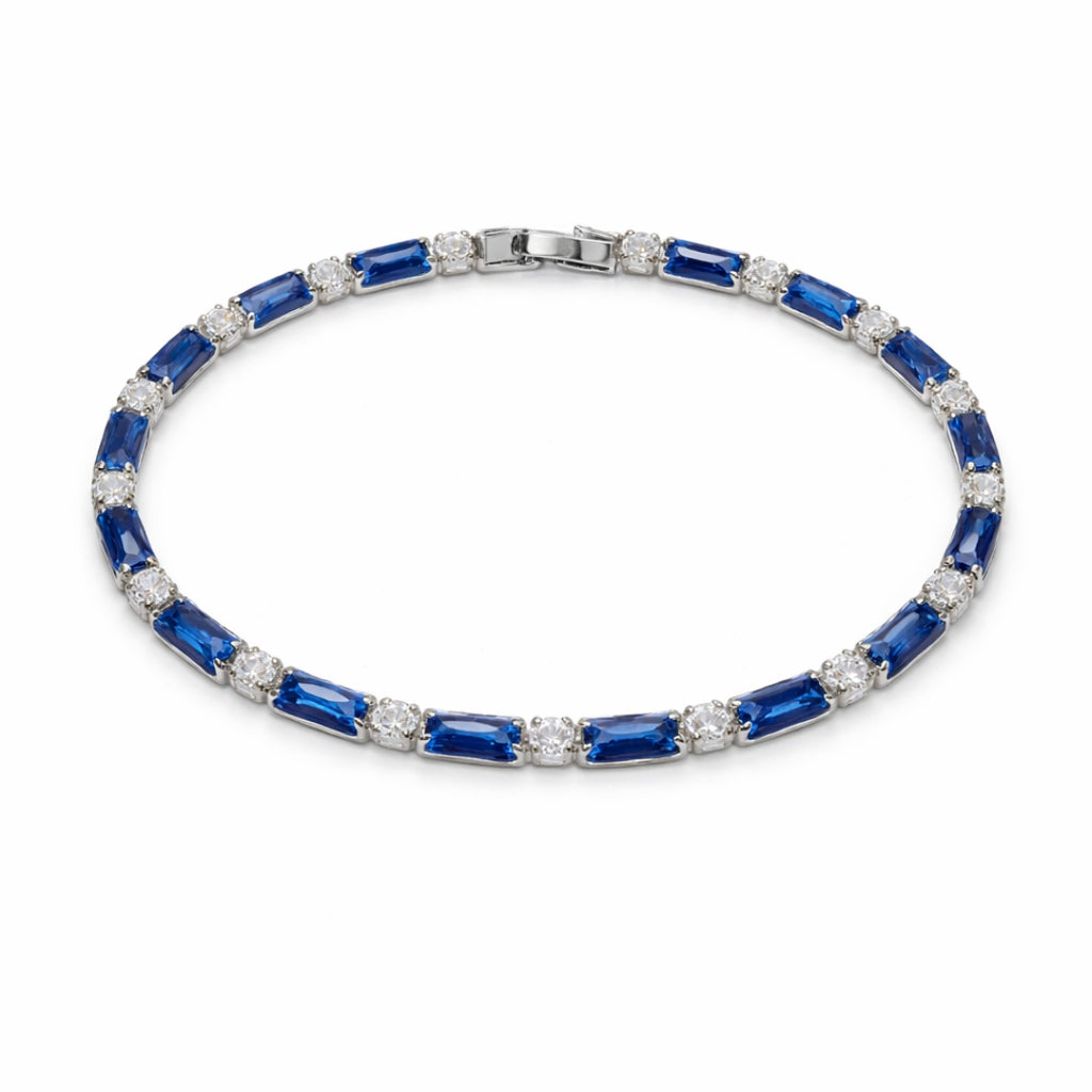 Sovereignty silver bracelet with blue and white diamond-cut stones