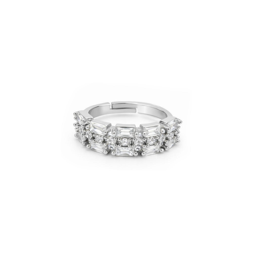 Front view of silver rings for women with bold stone-studded design