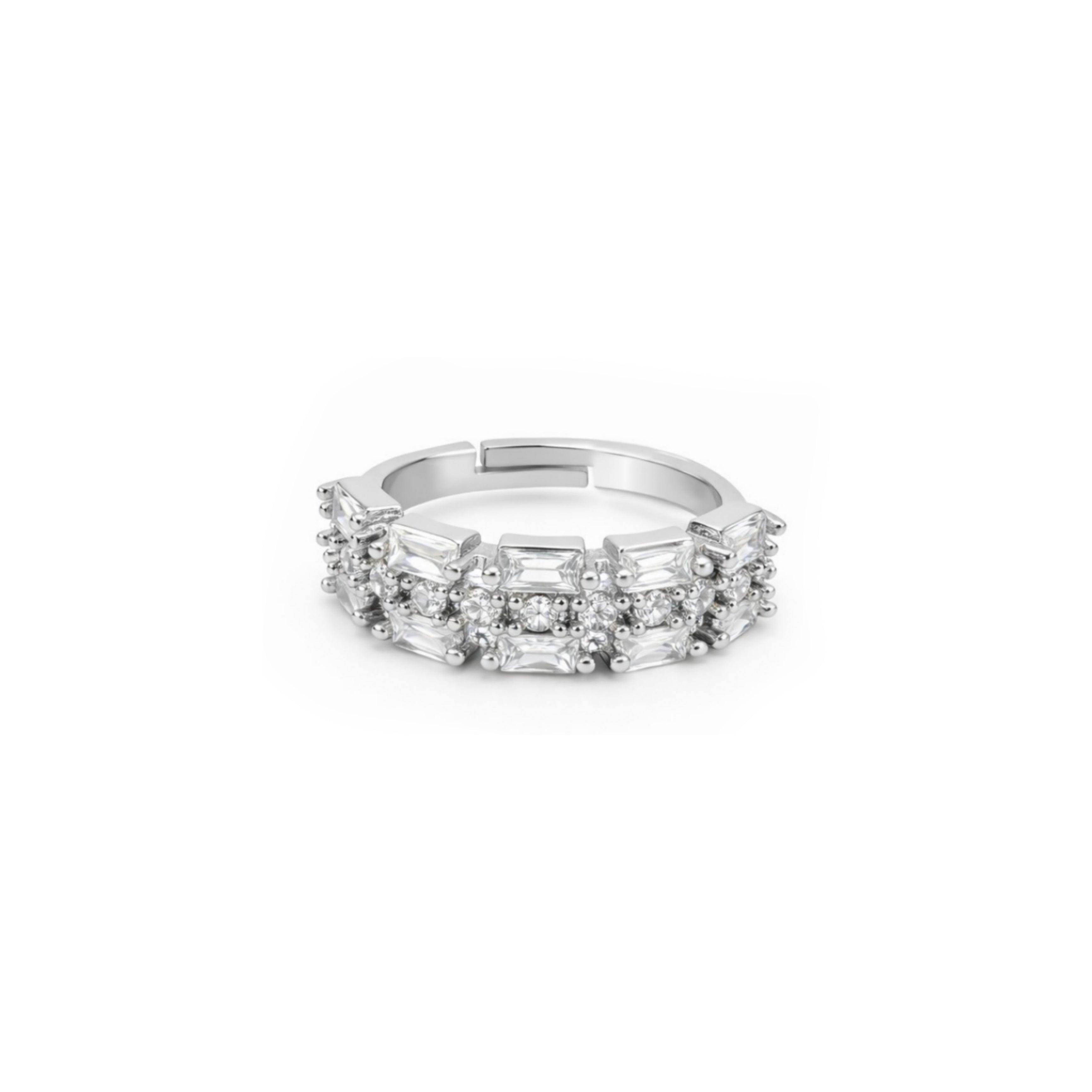 Front view of silver rings for women with bold stone-studded design