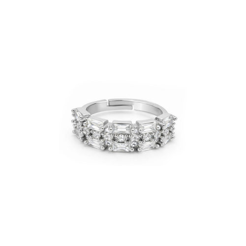 Front view of silver rings for women with bold stone-studded design