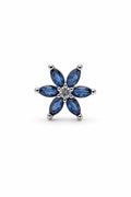 Front view of blue stud earrings for women with floral stone design