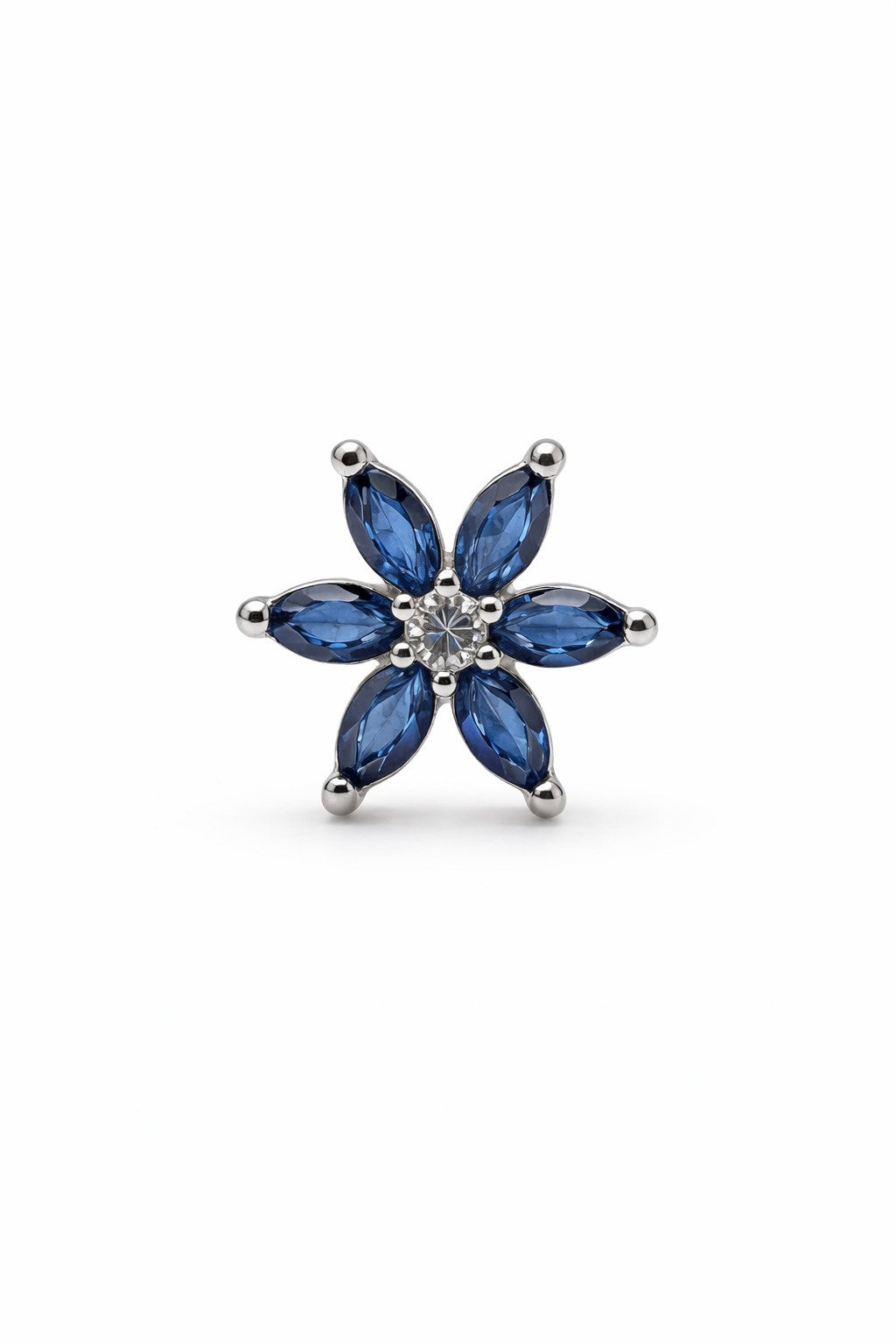 Front view of blue stud earrings for women with floral stone design
