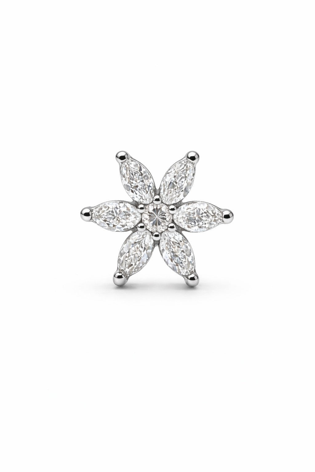 Front view of silver stud earrings for women with floral stone design