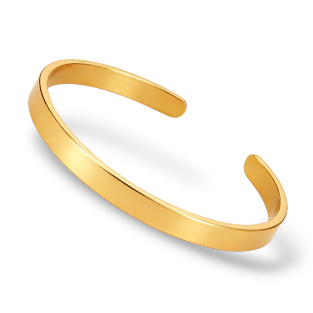 Front view of artificial bangles with plain gold-tone cuff design