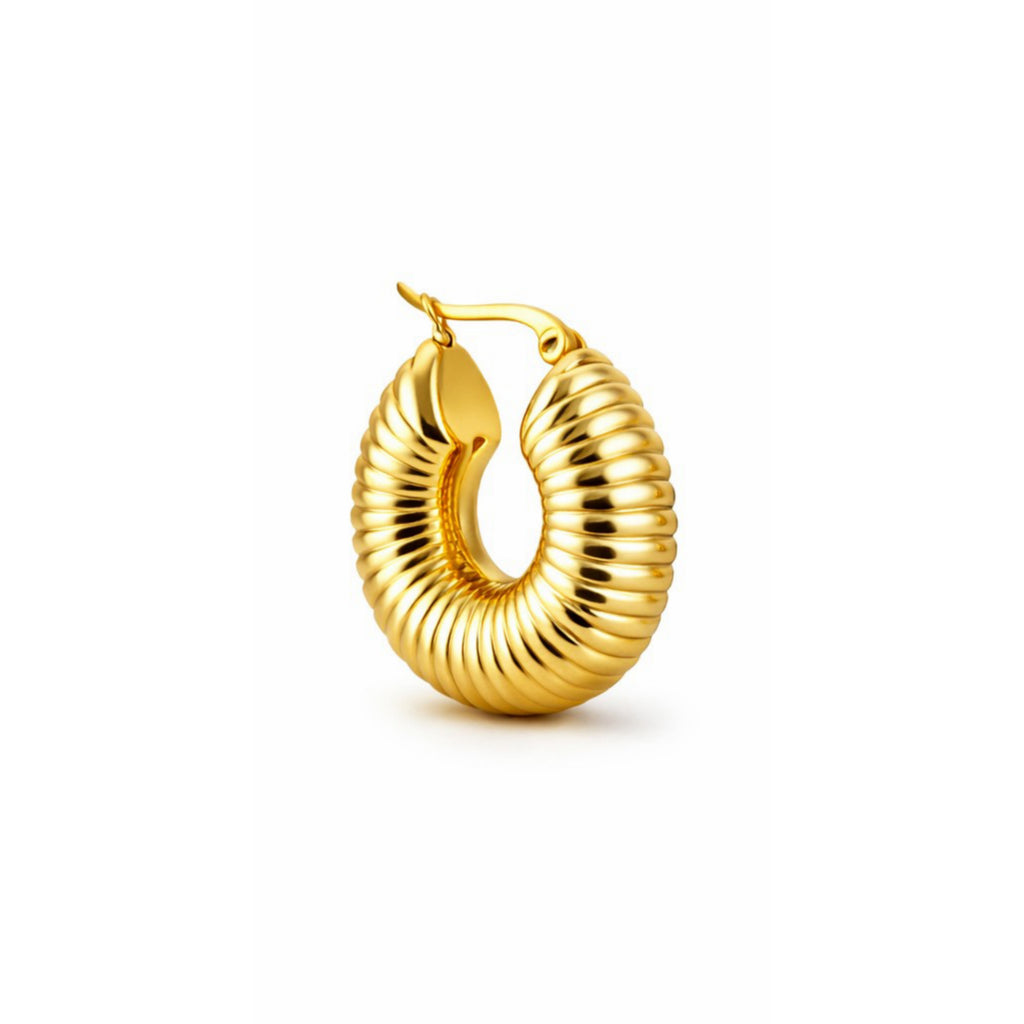 Gold hoop earring for women on a white background