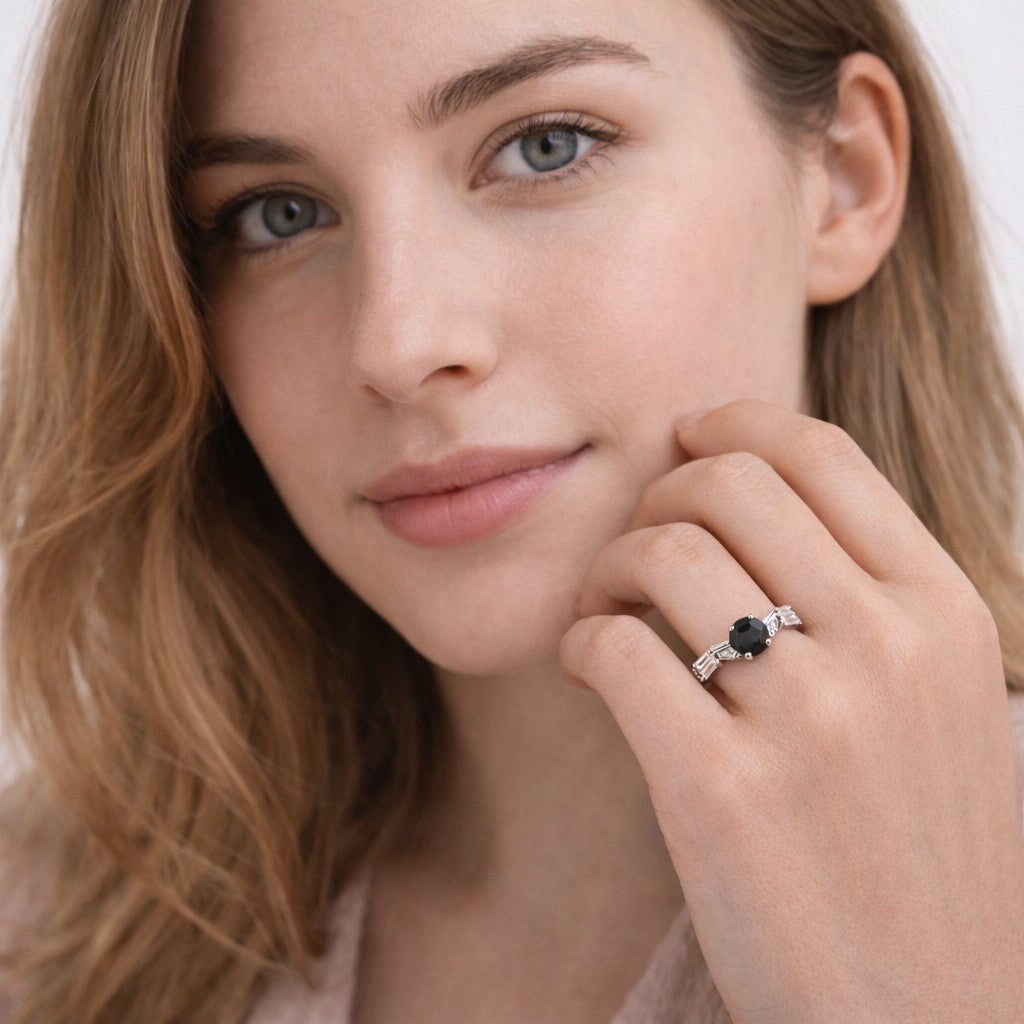 Femme Ring styled as unique rings for women with black centre stone