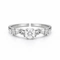 Front view of stone ring with white centre stone and side accents