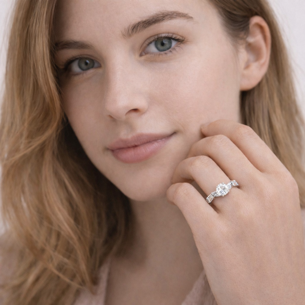 Femme Ring styled as rings for girls with white stone on hand