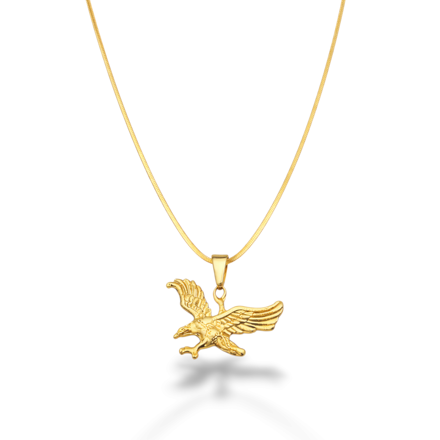 Full view of necklace with gold-tone eagle pendant and chain