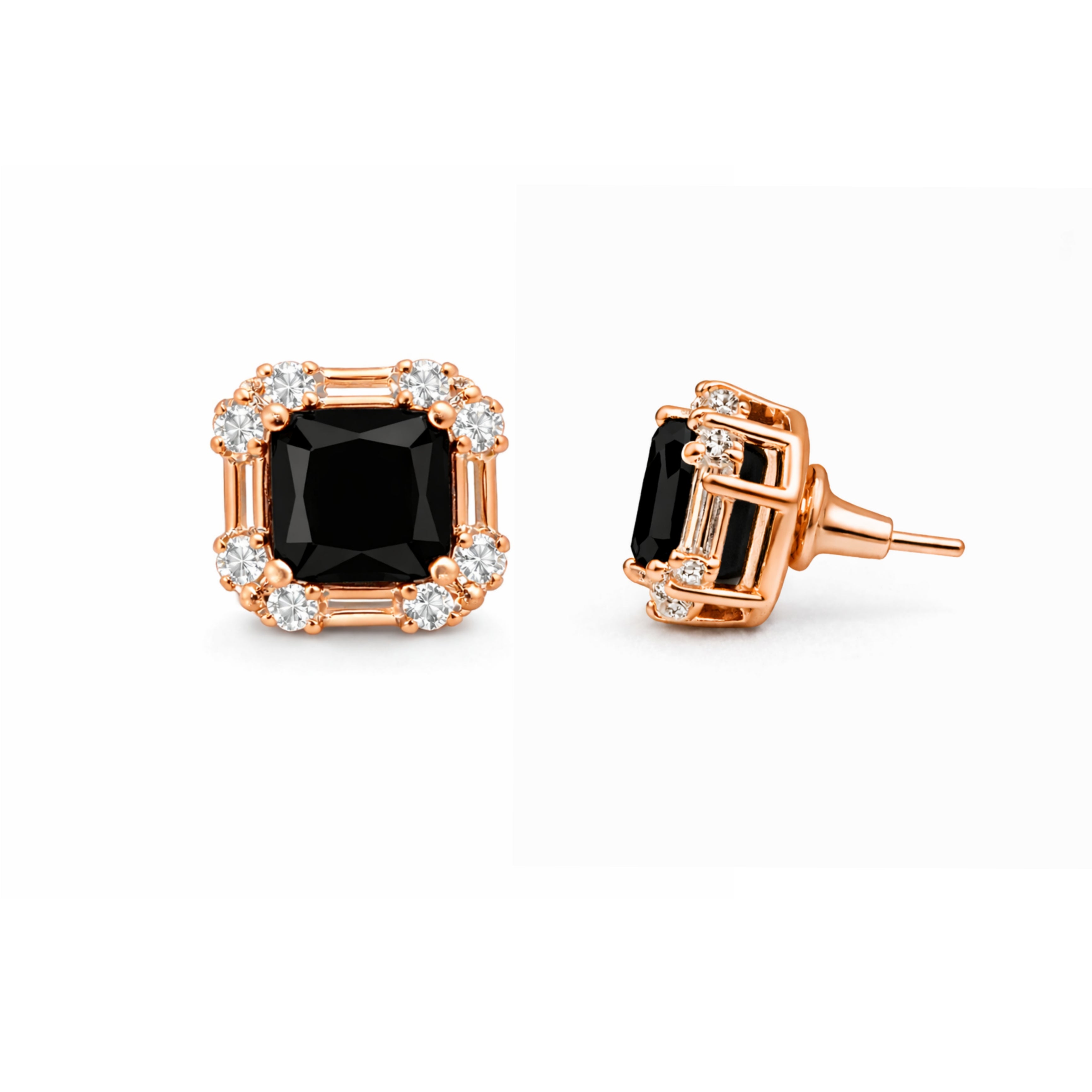 Pair of black fashion earrings for women with gold-tone finish