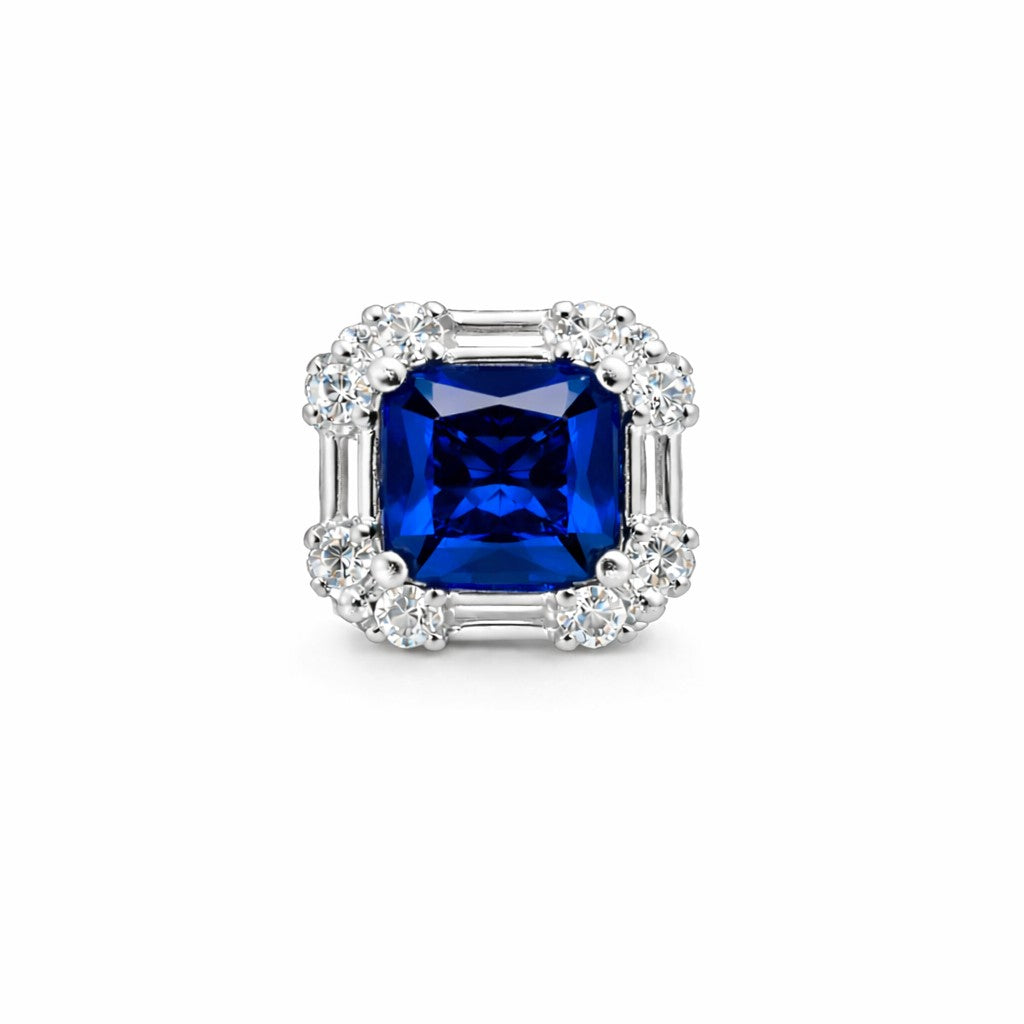 Front view of blue fashion earrings for women with square stone setting