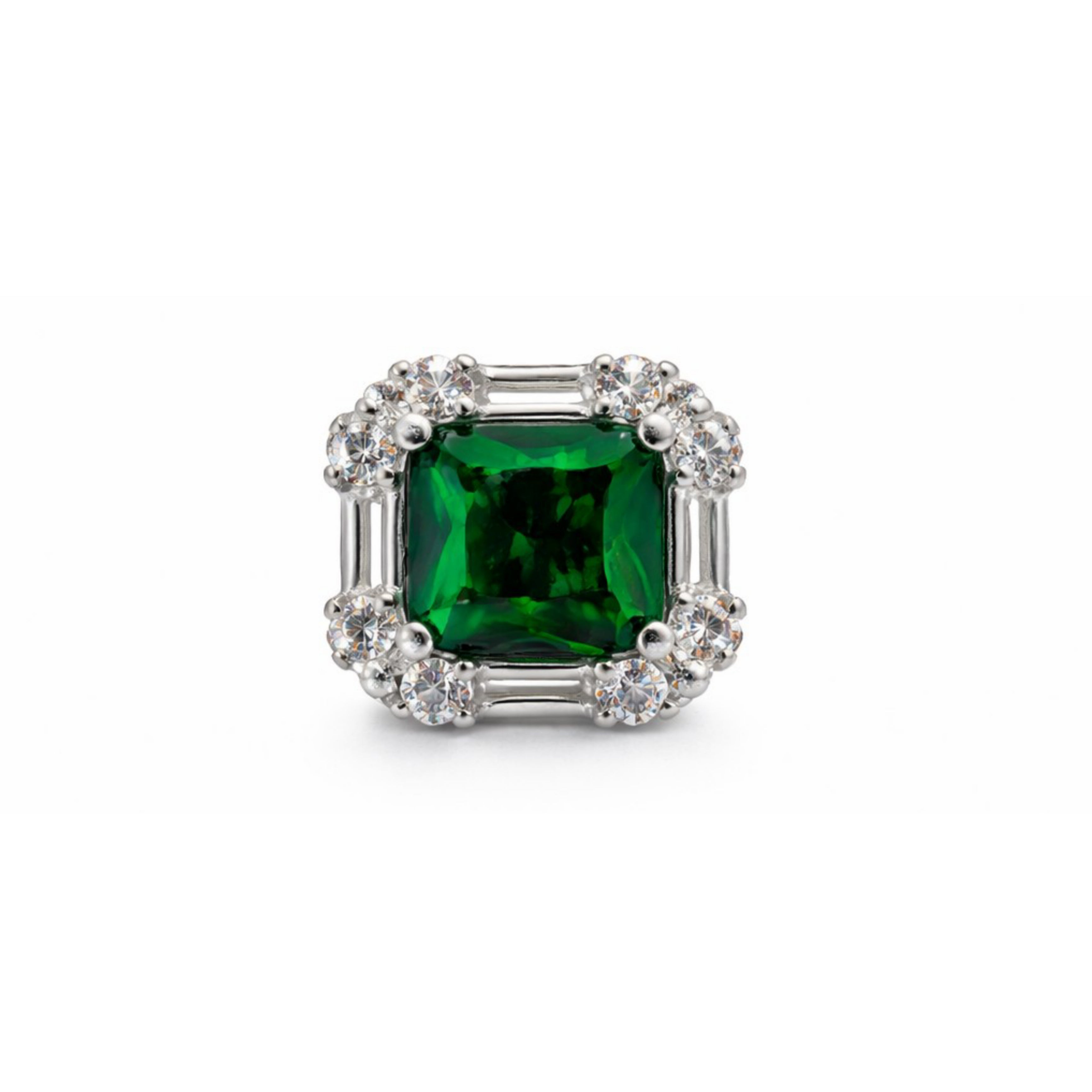 Front view of green earrings for women with square stone design