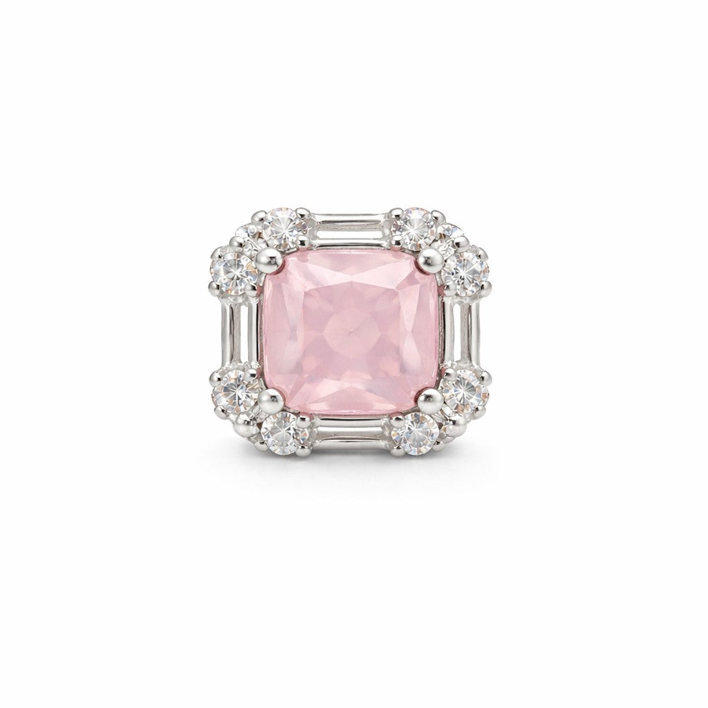 Front view of pink fashion earrings for women with square stone design
