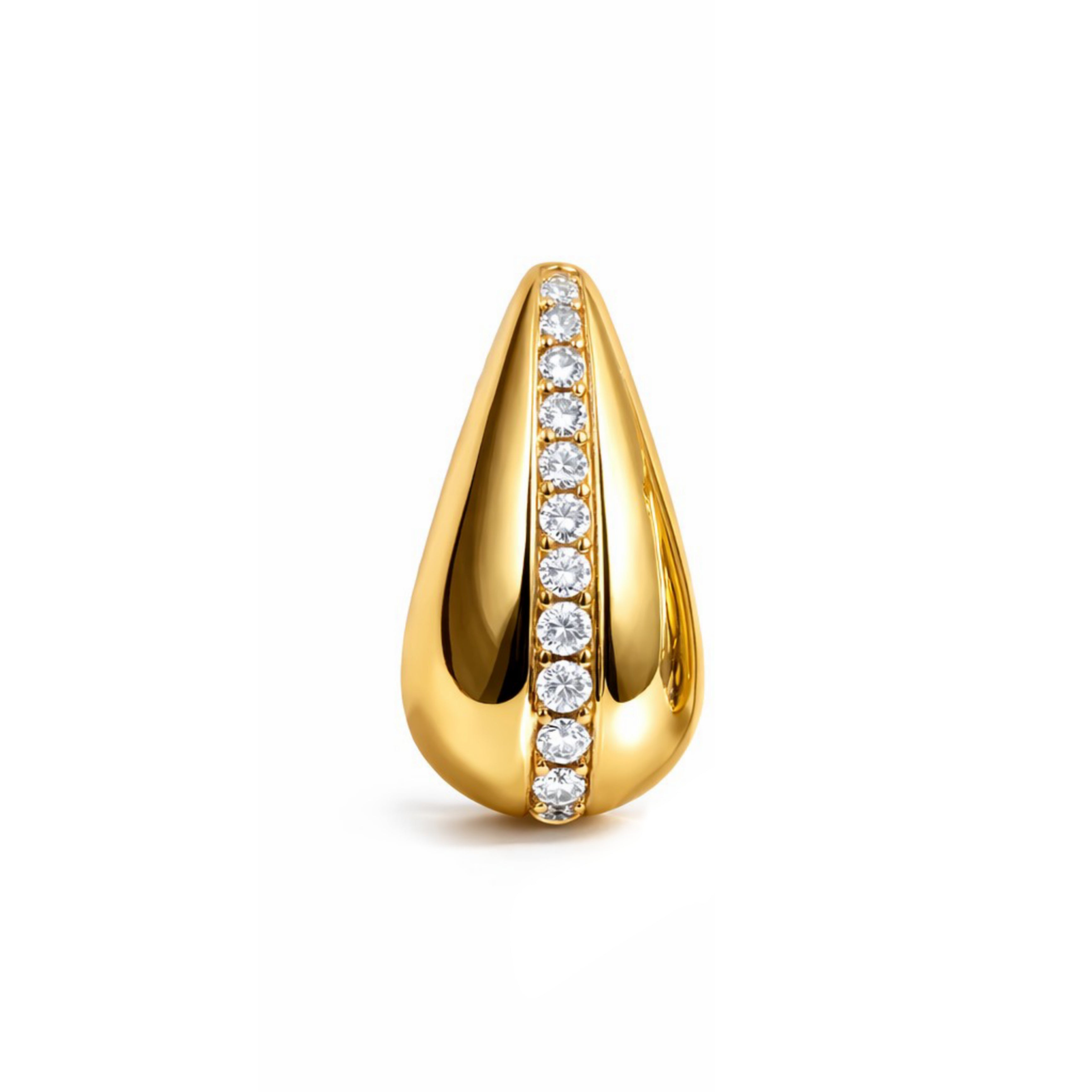 Front view of gold fashion earrings for women in stainless steel with stone detail