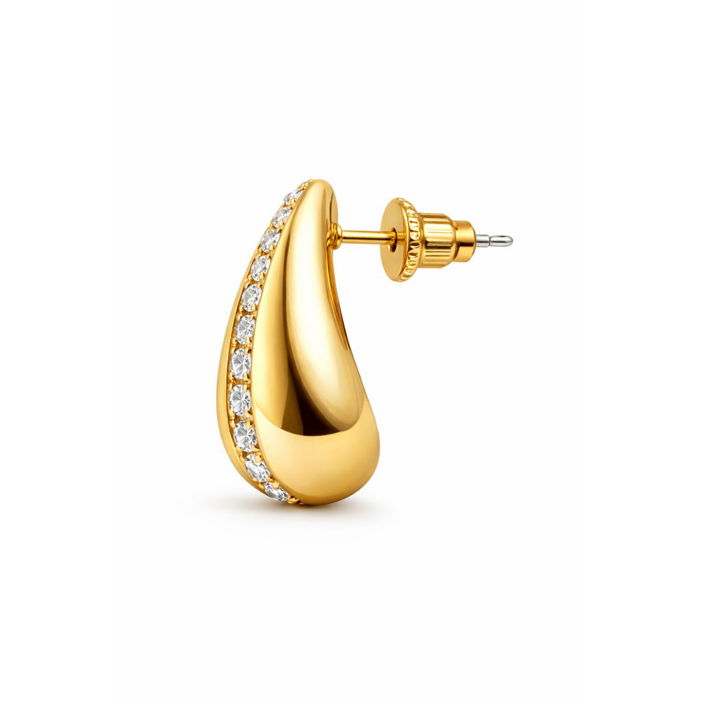 view of gold small earrings for women with curved shape