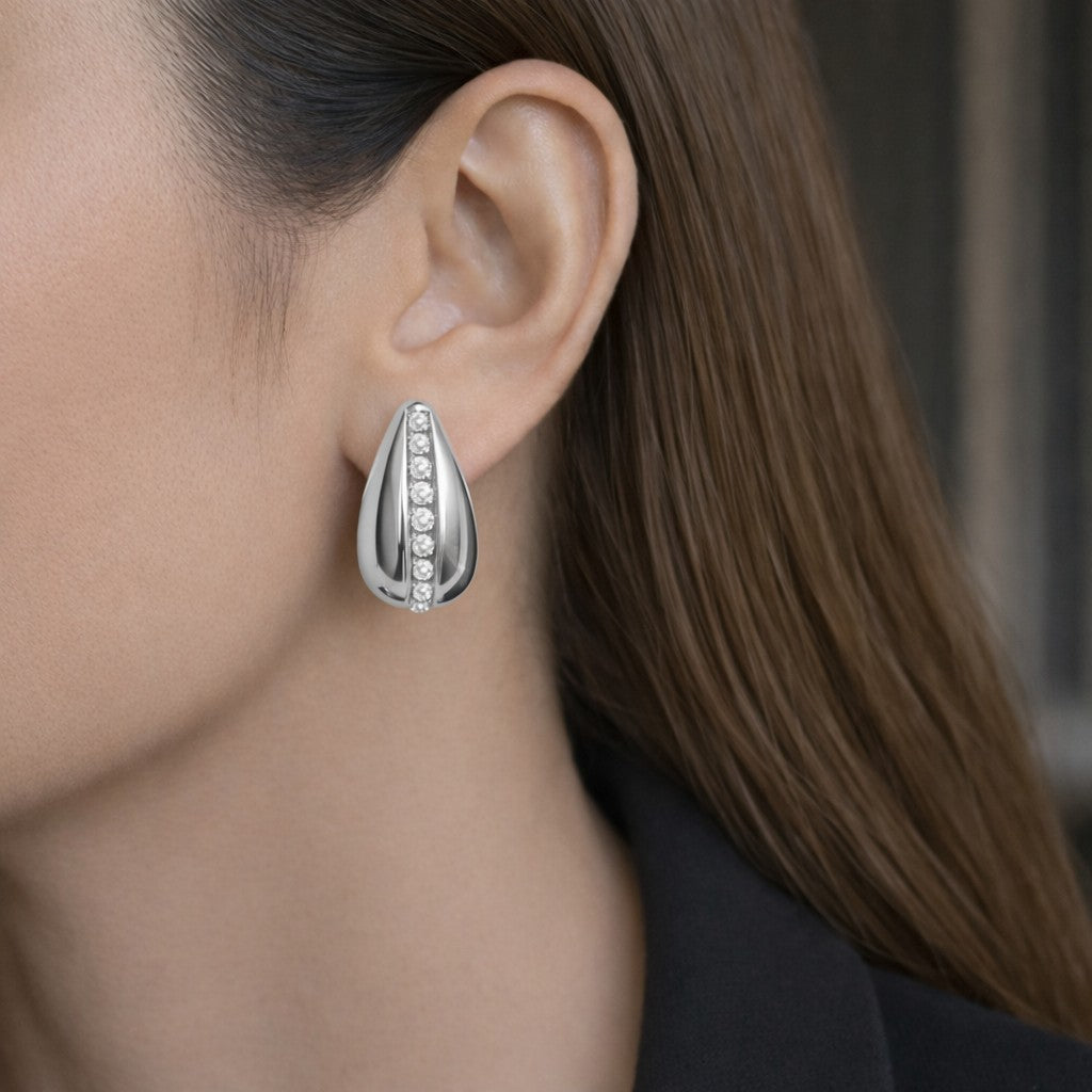 Intuition Earrings silver stud earrings for women styled on model