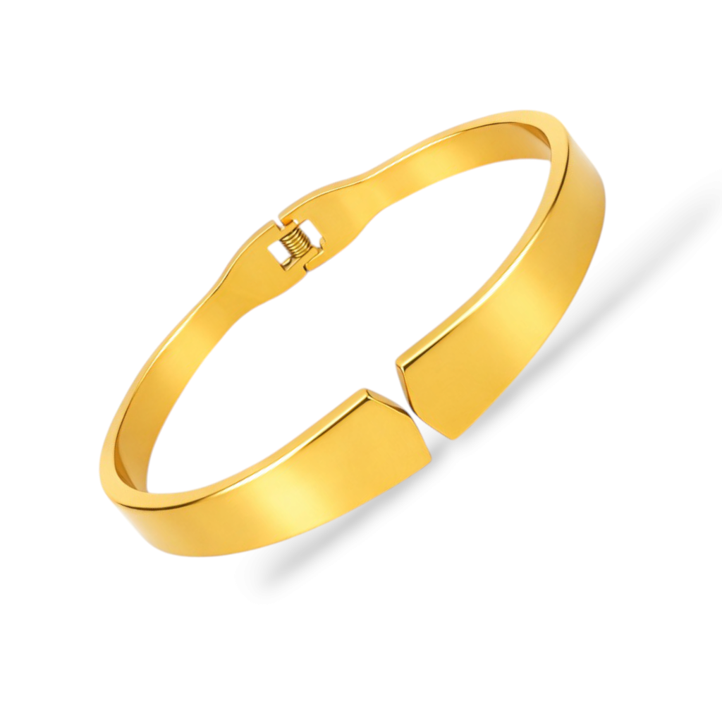 Angel view of gold-tone bangles for women with polished minimal finish