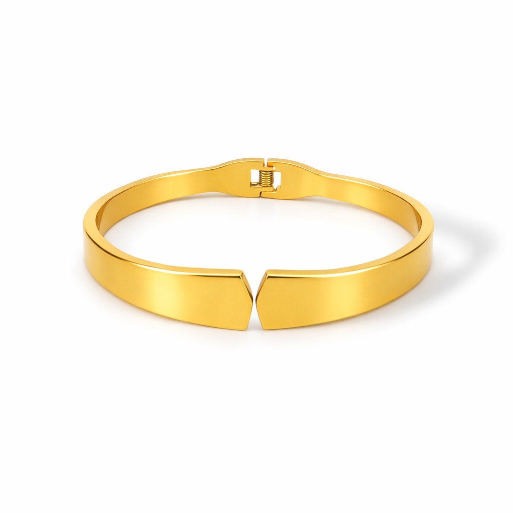Front view of artificial bangles in gold tone with seamless magnetic closure