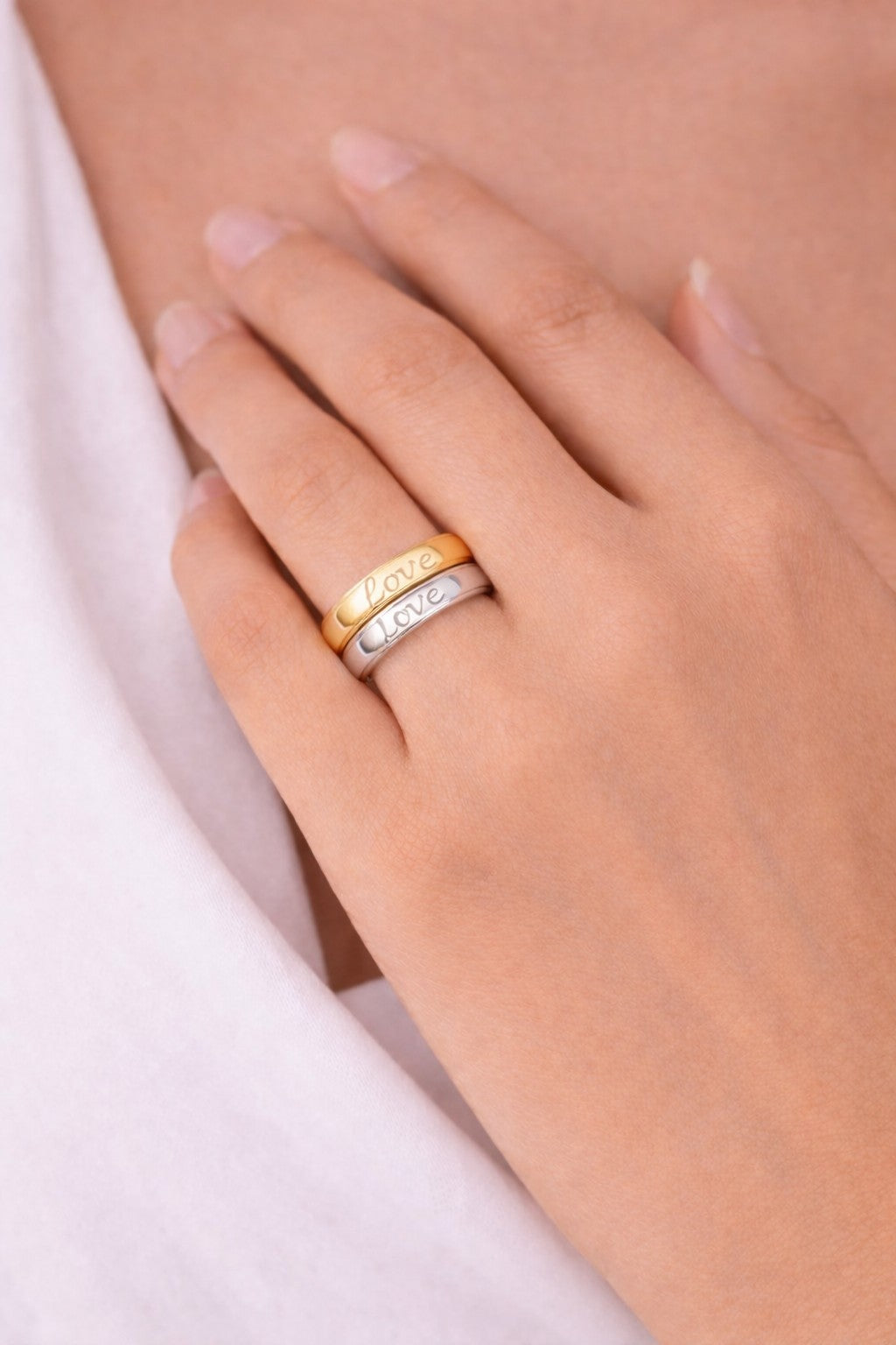 Nobel Ring Pair styled as rings for girls with a silver-tone band