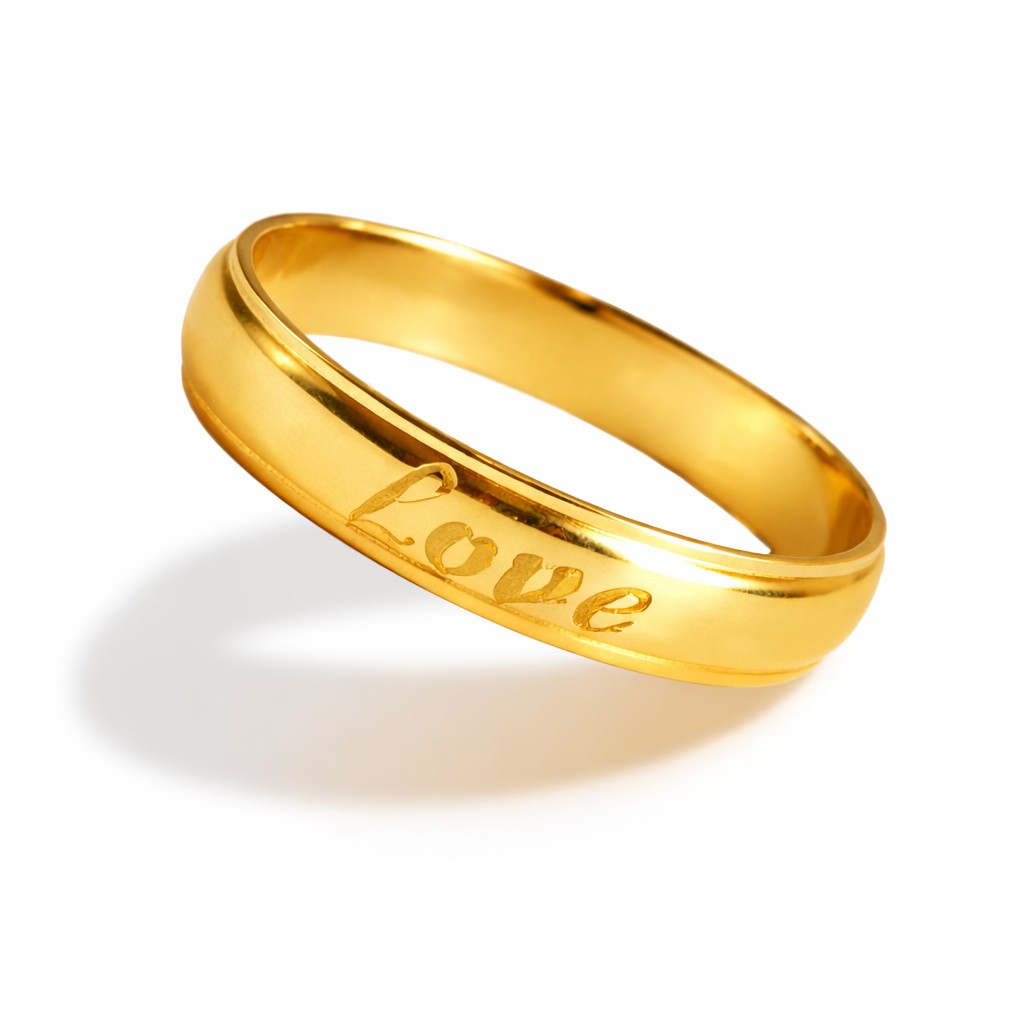 Angled view of artificial rings with a gold-tone minimal band