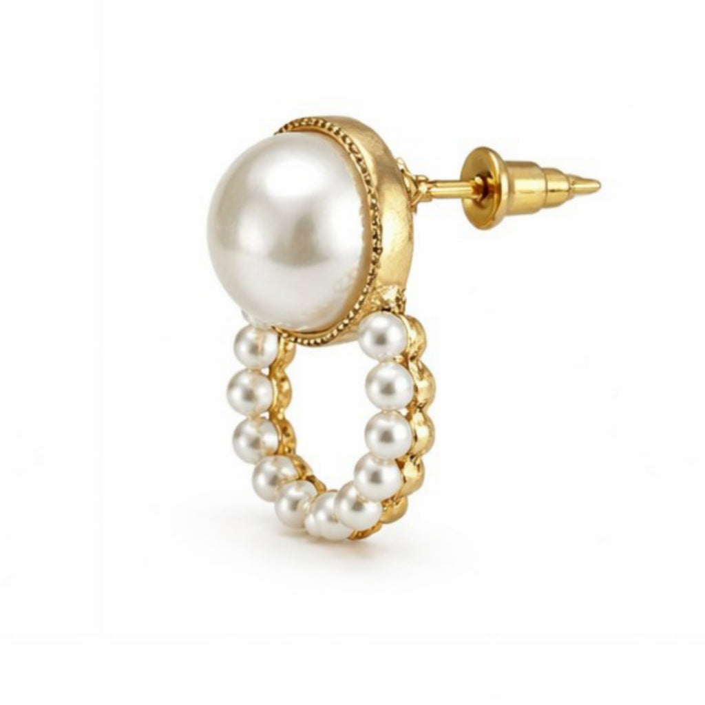 Side view of pearl earrings for women with gold-tone finish