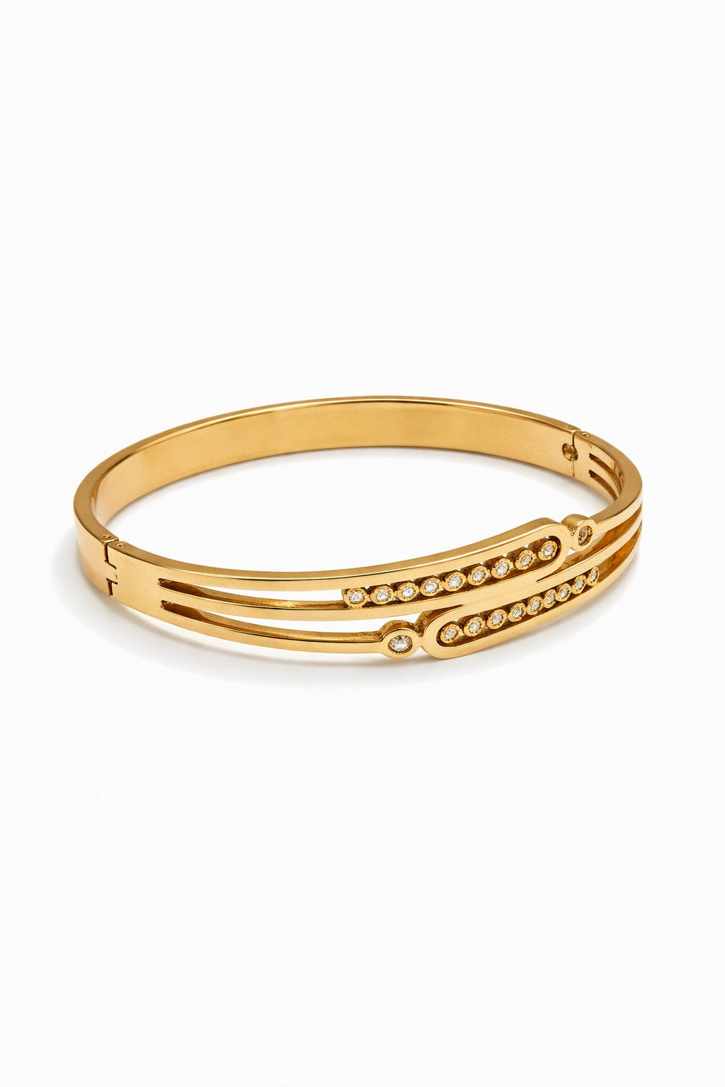 Top view of bangles for women with layered cuff design and stone detail