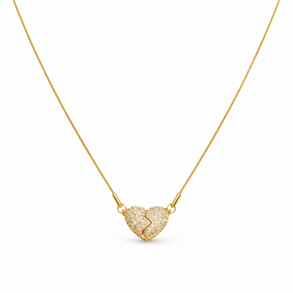 Full view of heart pendant necklace in a gold-tone finish