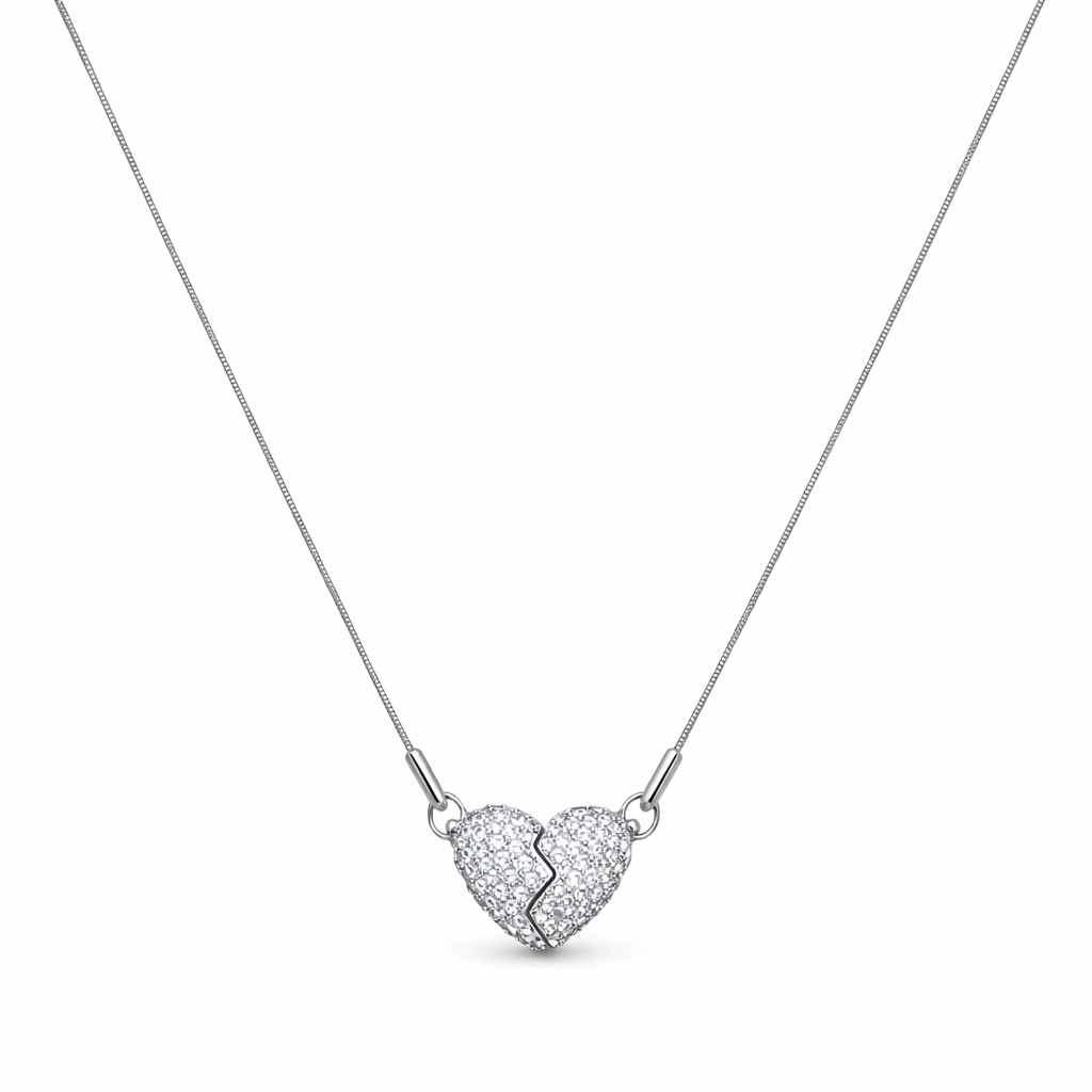 Front view of necklaces for women with silver-tone heart pendant