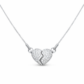 Full view of heart necklace with silver-tone chain and stone-studded charm