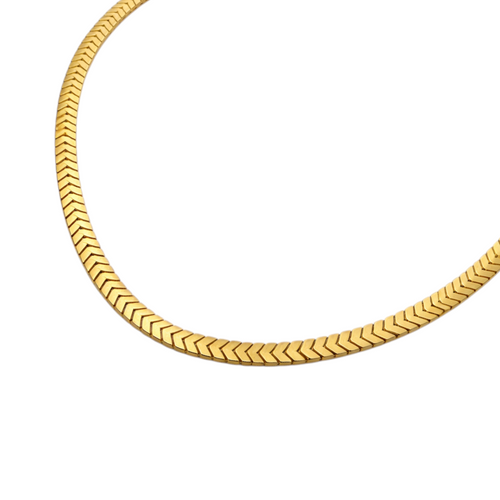 Front view of simple necklace with smooth gold-tone flat chain