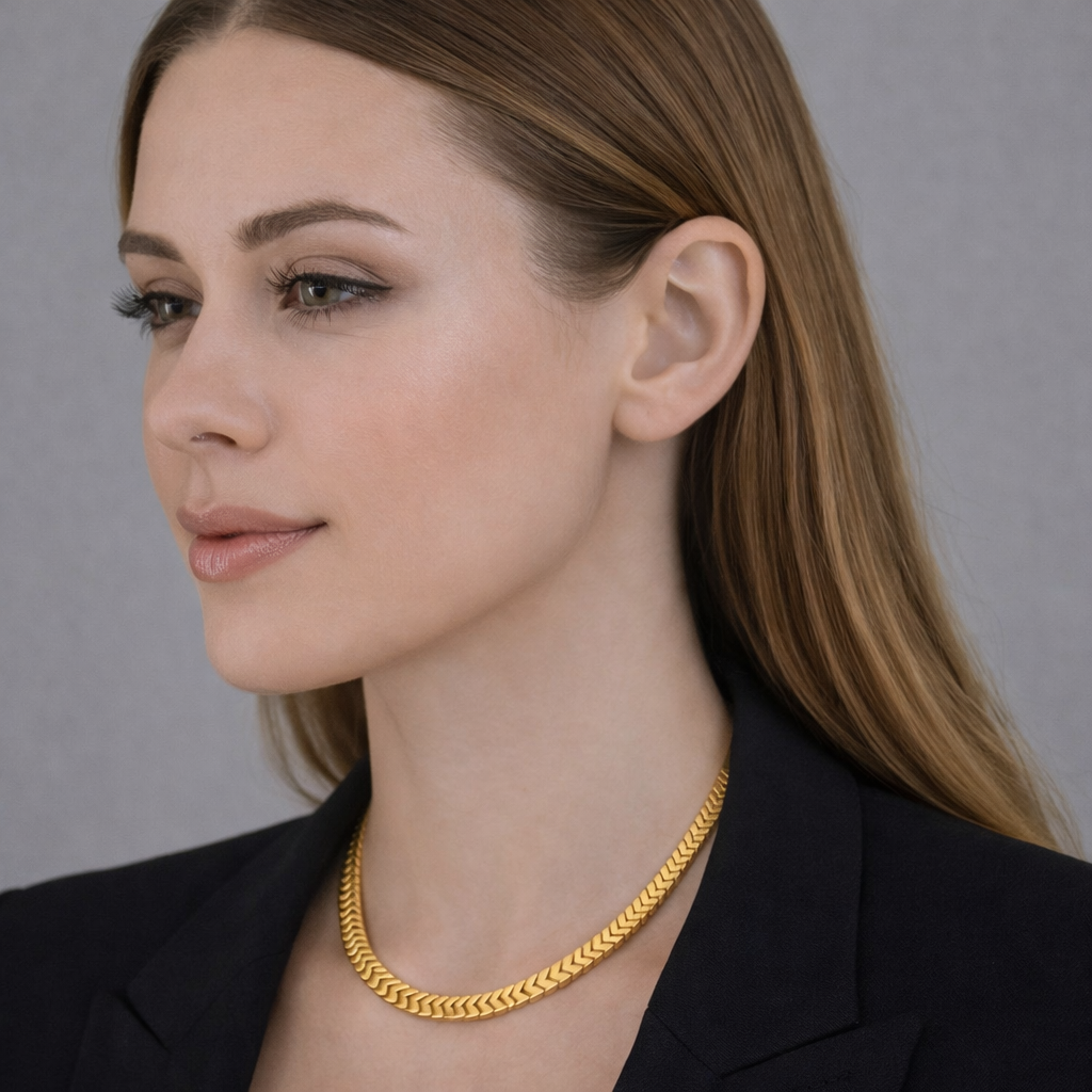 Radiance Necklace worn as necklace design for women in a minimal gold-tone style