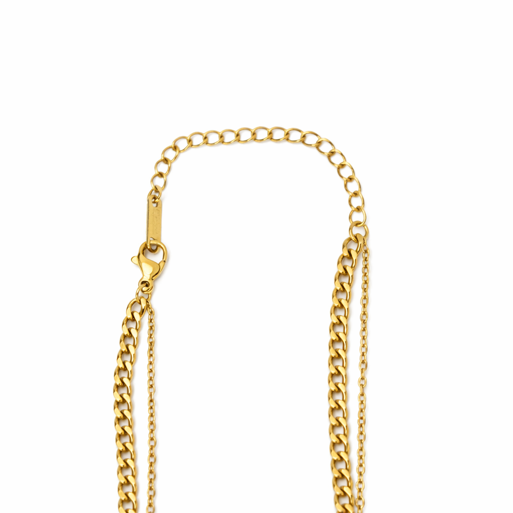 Chain detail of necklace with layered gold-tone finish