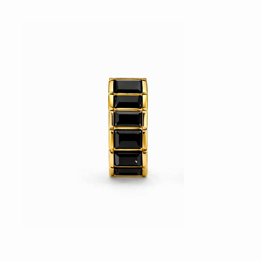 gold hoop earrings with black stones