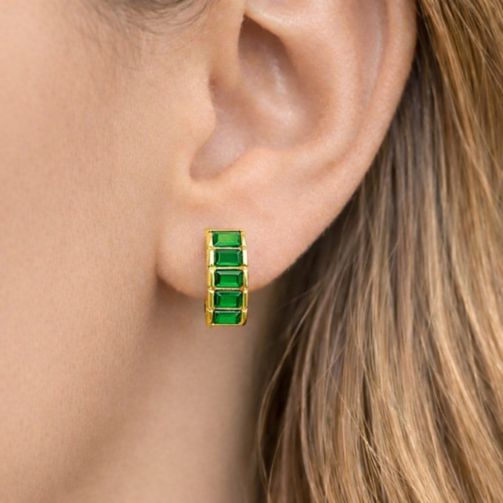 green stone hoop earrings for women