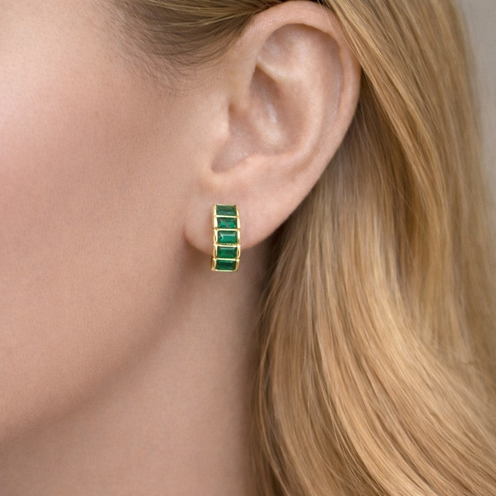 green stone hoop earrings for women