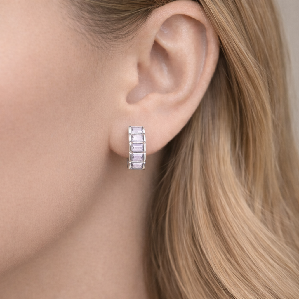 purrple stone hoop earrings for women