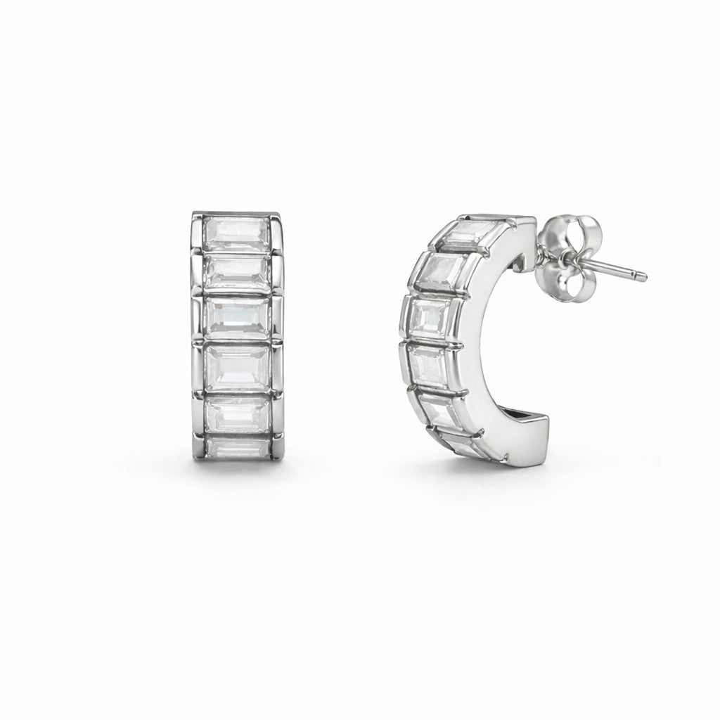 silver stone hoop earrings with white stones