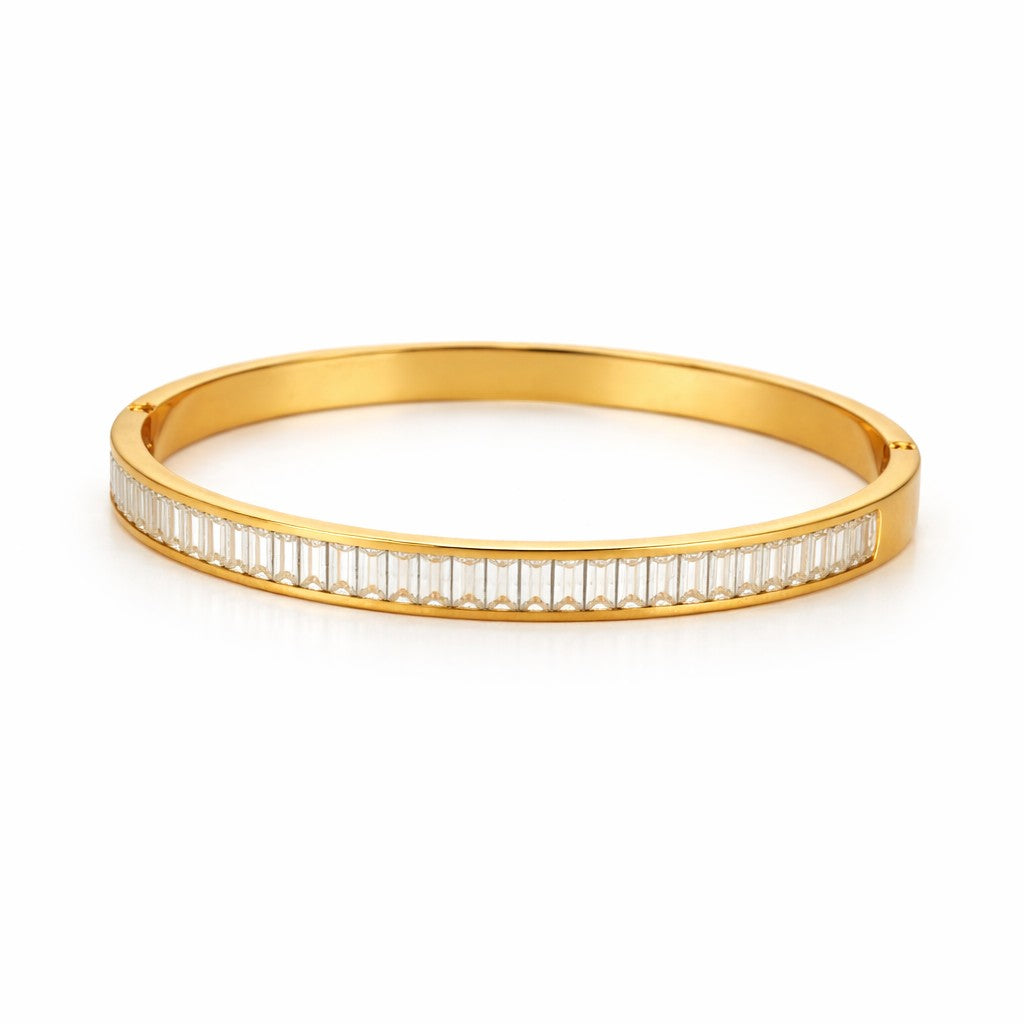 Front view of artificial bangles with gold-tone finish and slim stone detail
