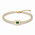 Full view of bracelets for women in gold tone with white stones and emerald centre detail